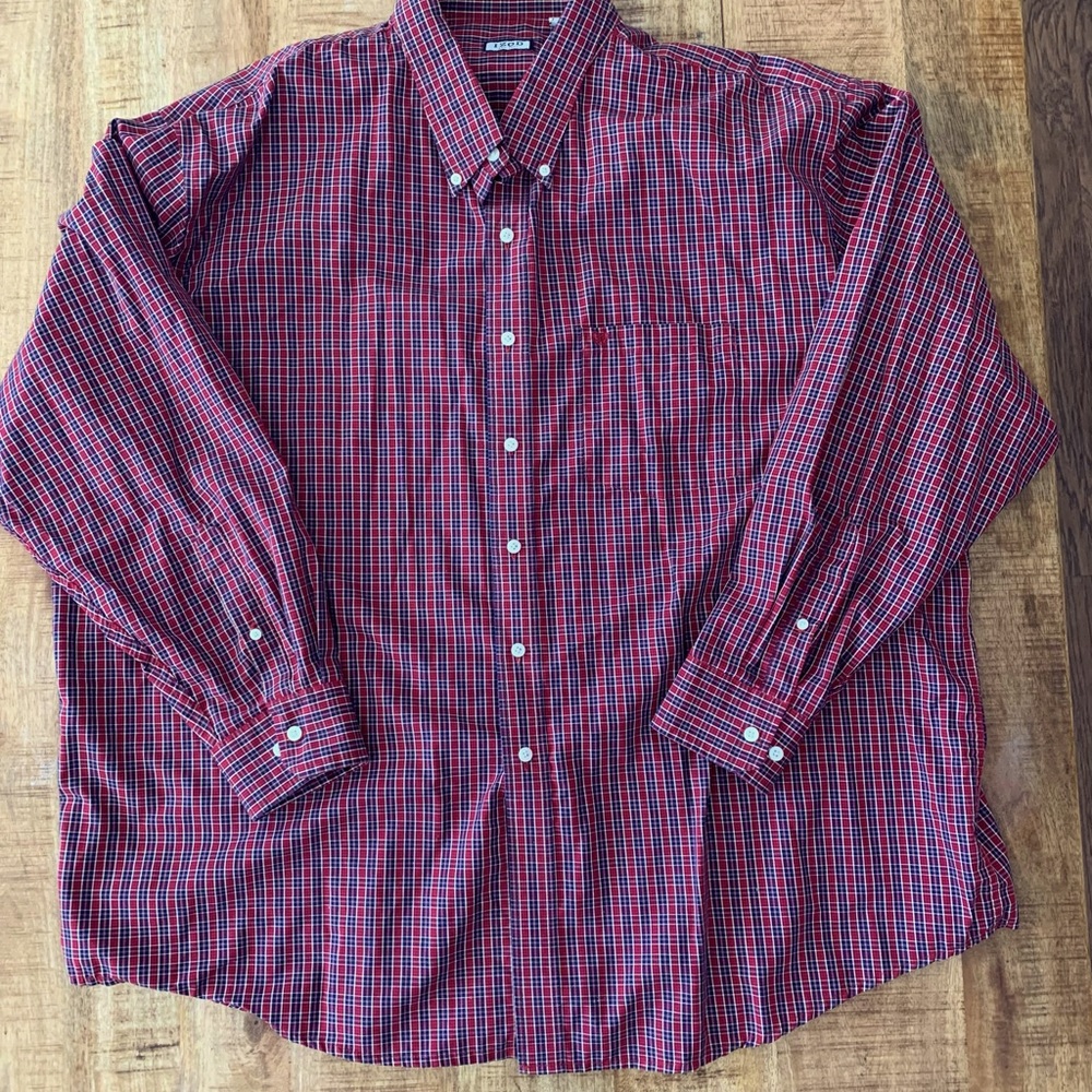 ✂️(3 for $25) Izod Plaid Red/Navy Button down Shirt XXXL Men’s Casual